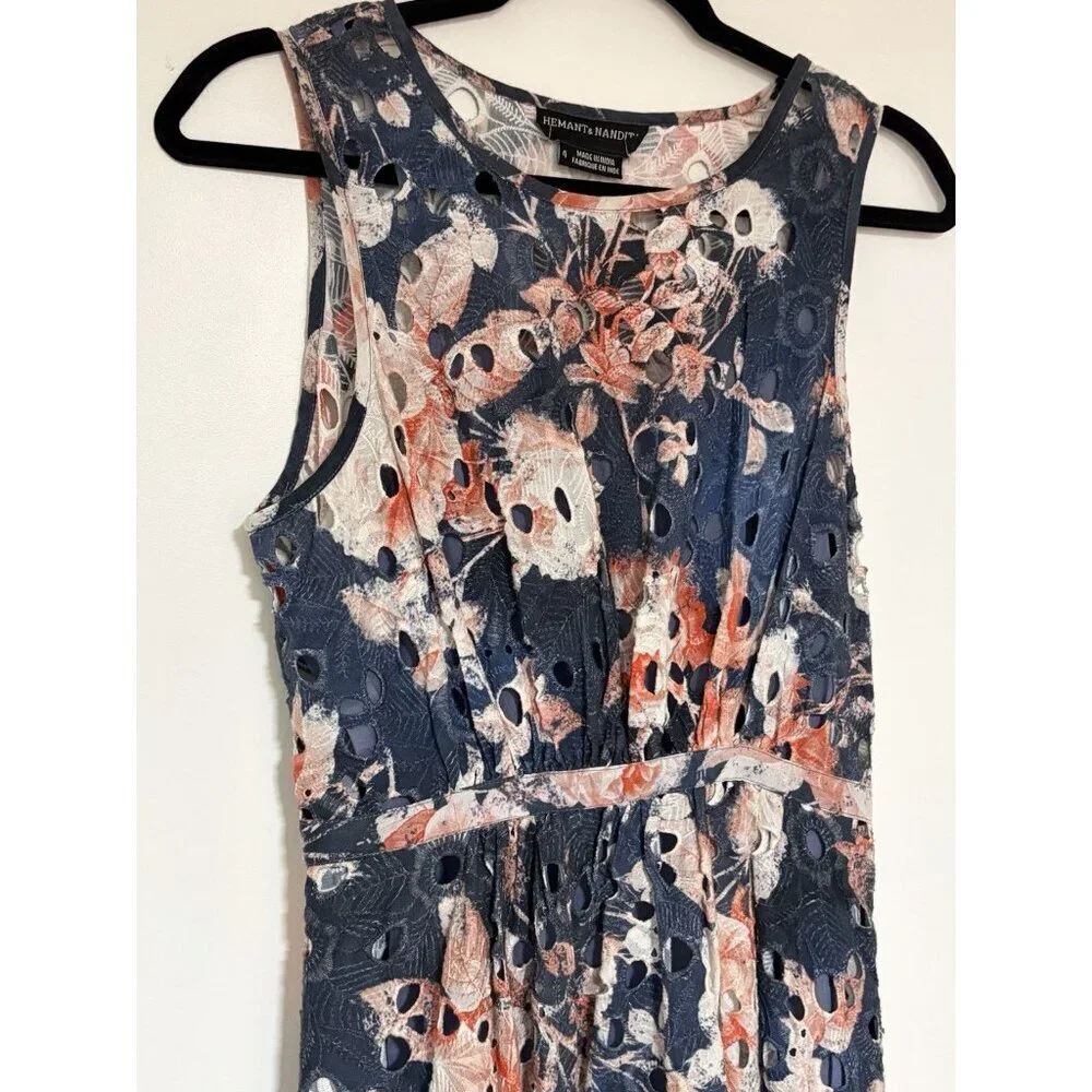 Anthropologie Hemant & Nandita Lazuli Women’s Floral Eyelet Dress Sz 4 - Picture 4 of 12